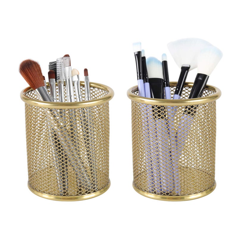PAG Pencil Holder for Desk, 2 Pack Desktop Pen Cup, Office Supplies Desk Organizers and Accessories Organization, Makeup Brush Holder, Gold - Image 2